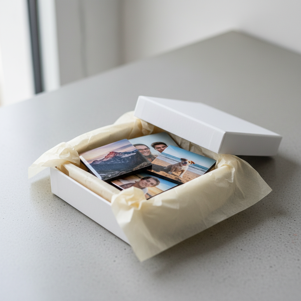 Custom photo magnets in gift box
